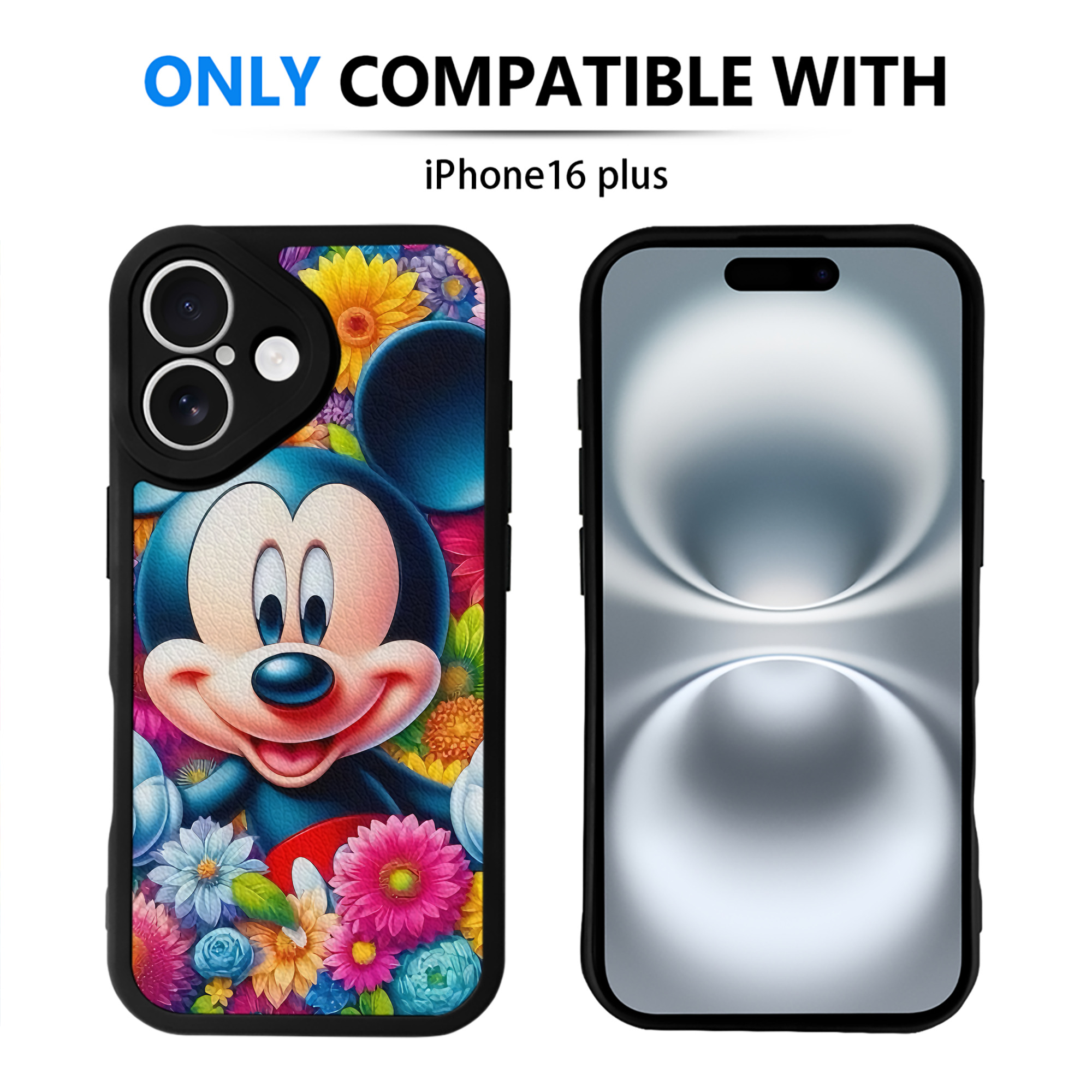 （画像用） ミッキーマウス Mickey Mouse 【iPhone 16シリーズ対応】シリコンスマホケース（レザー調） 材質：シリコン